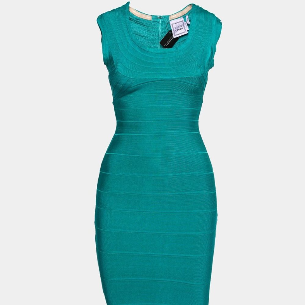HERVE LEGER ARDELL TURQUOISE BANDAGE DRESS XS